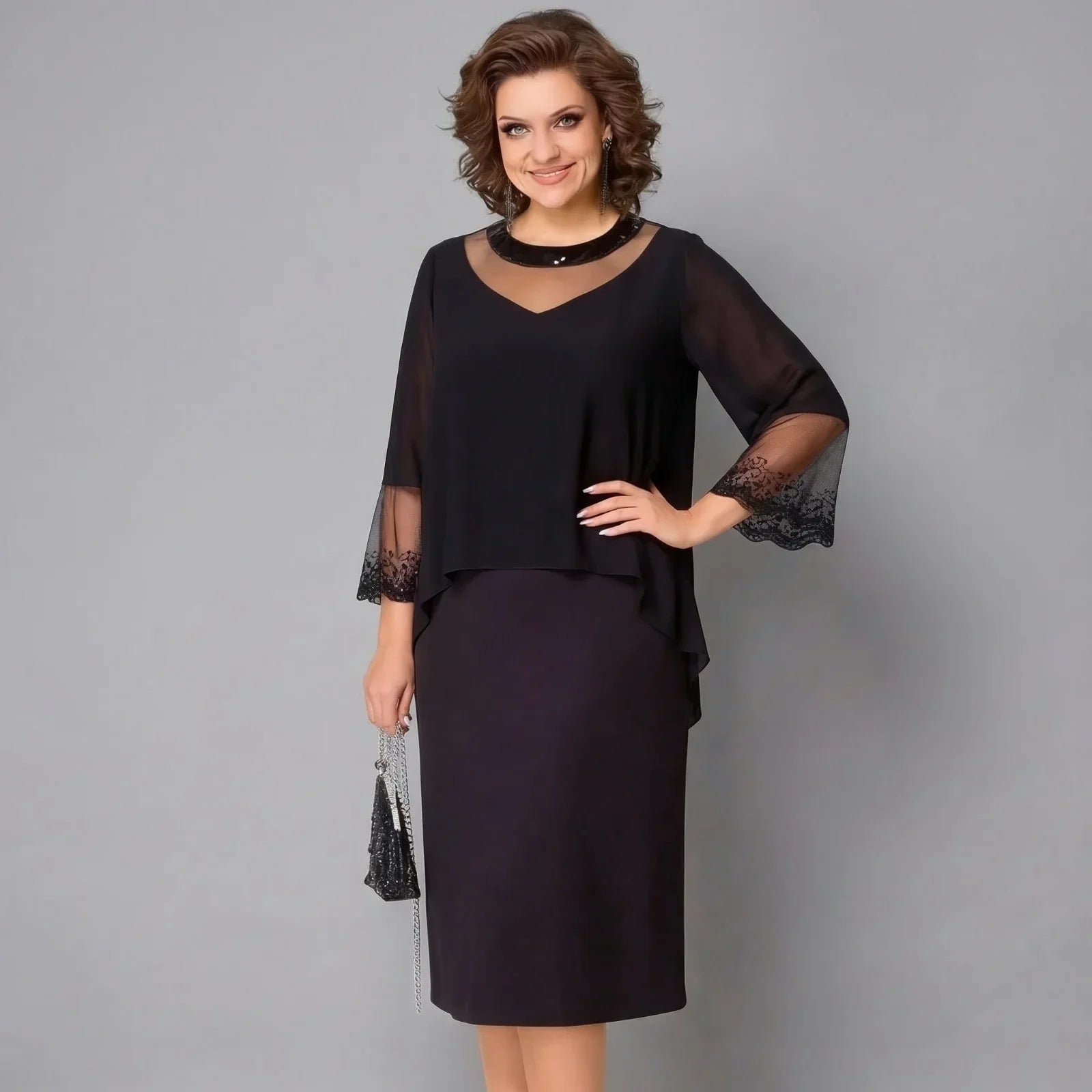 Elise™ Dress with Overlay and Sheer Sleeves