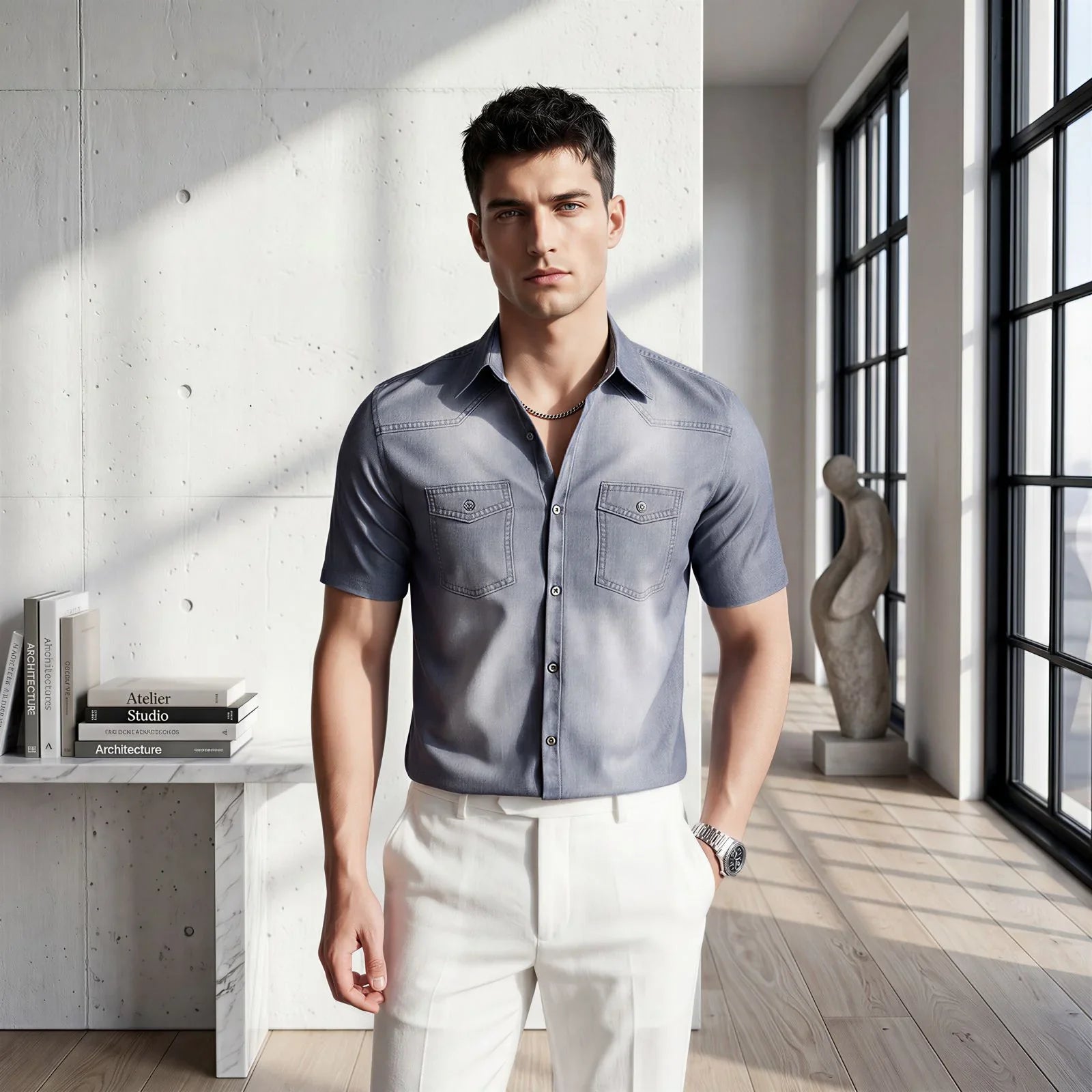 Vittorio™ Slim Fit Denim Shirt with Premium Faded Wash!!!!