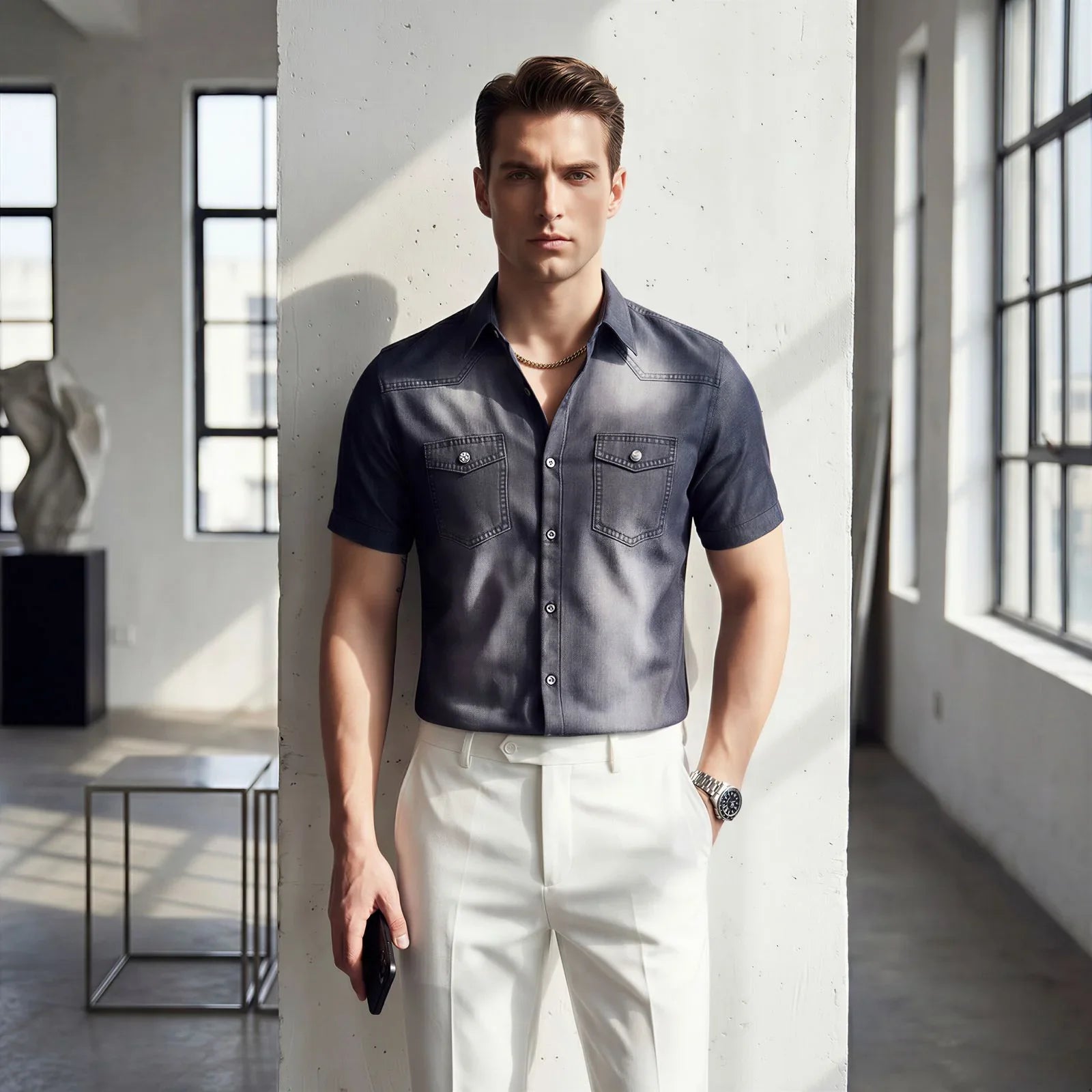Vittorio™ Slim Fit Denim Shirt with Premium Faded Wash!!!!