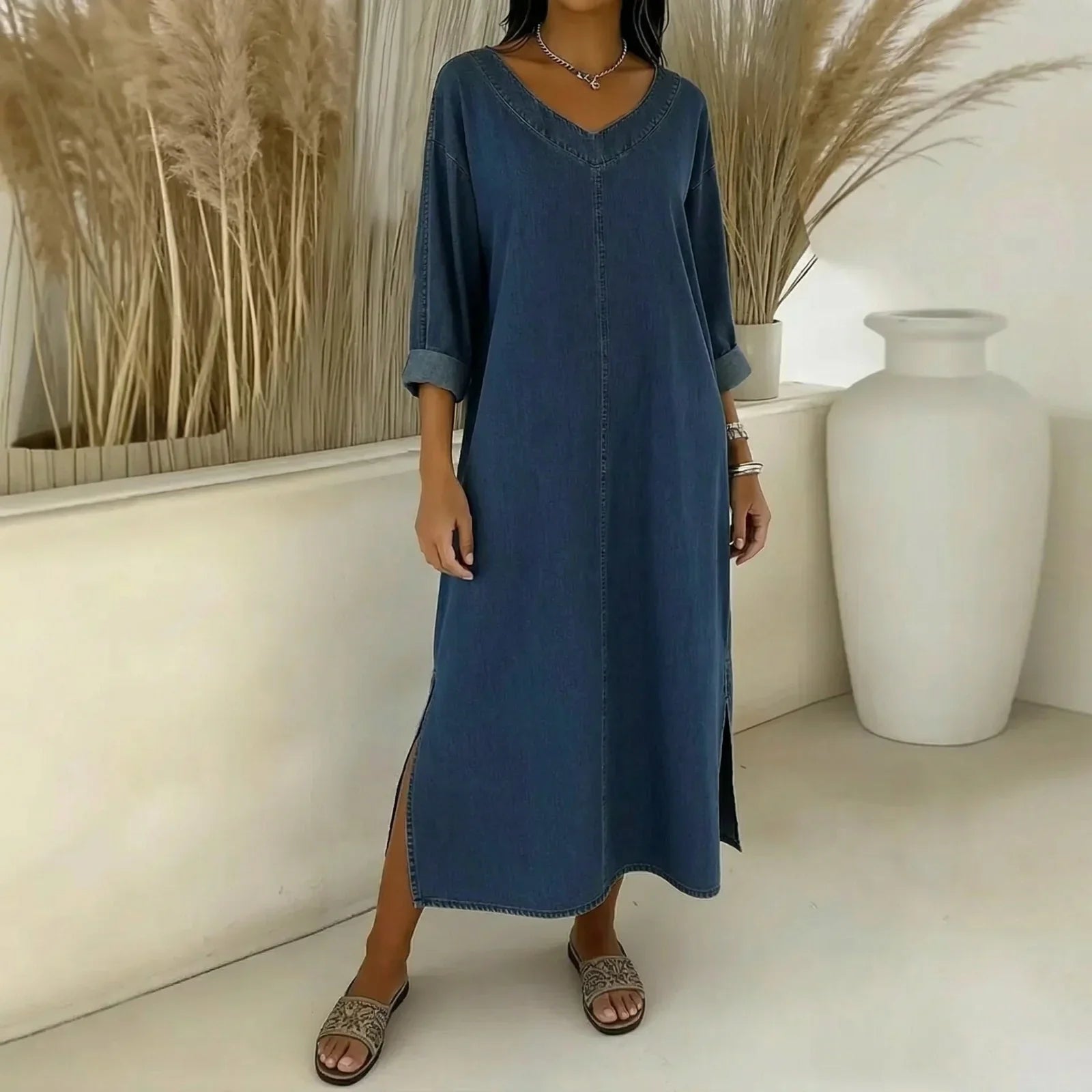 Santorini™ Dress with Side Slits and a Rustic Touch