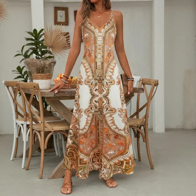 Aruba™ Maxi Dress with Ornamental Print and Thin Straps