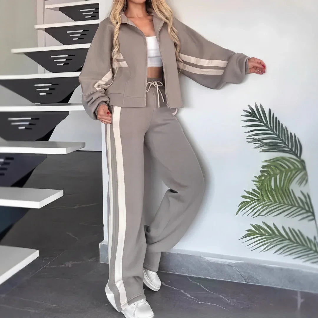 Angelina™ Set with a High-Neck Jacket and Modern Stripes