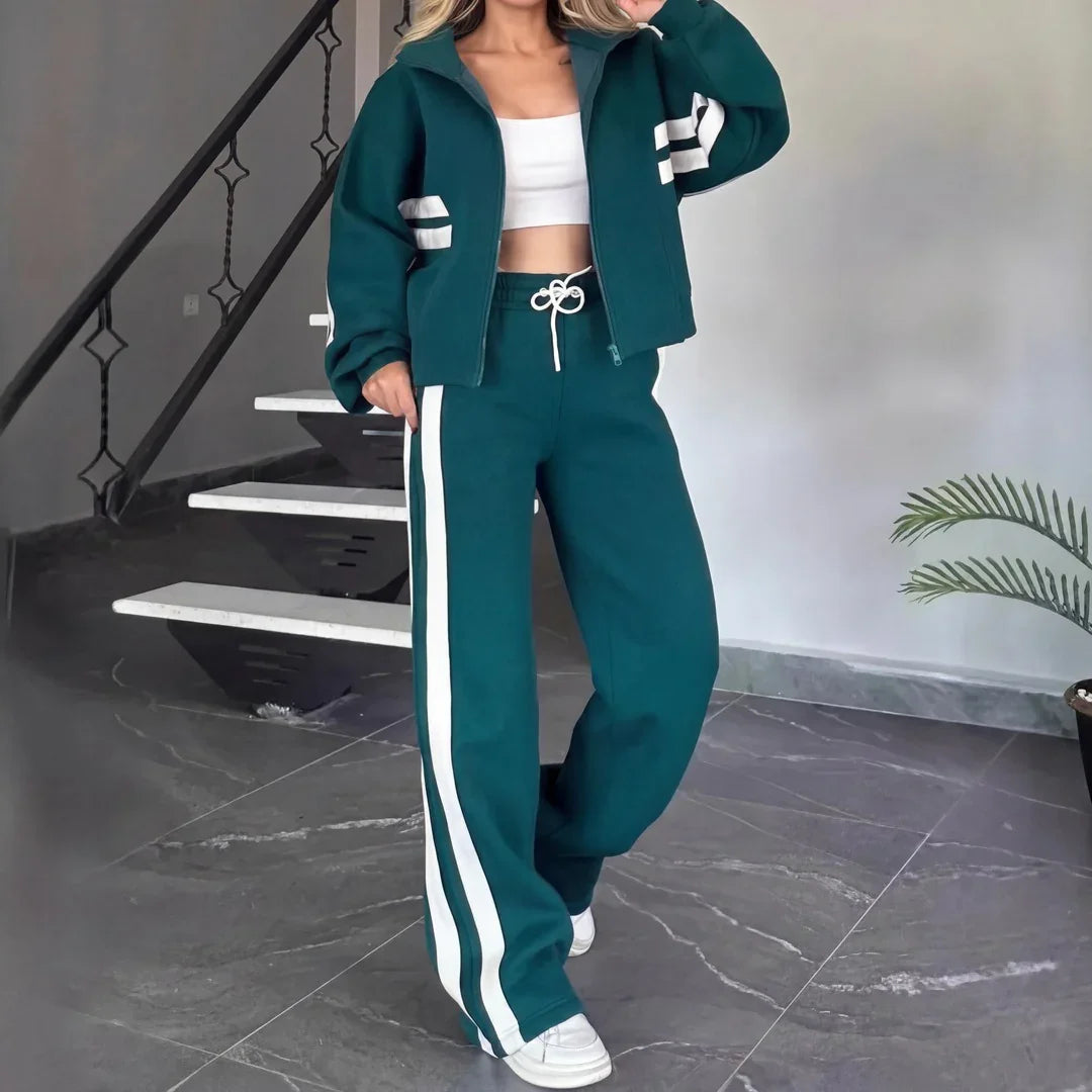 Angelina™ Set with a High-Neck Jacket and Modern Stripes