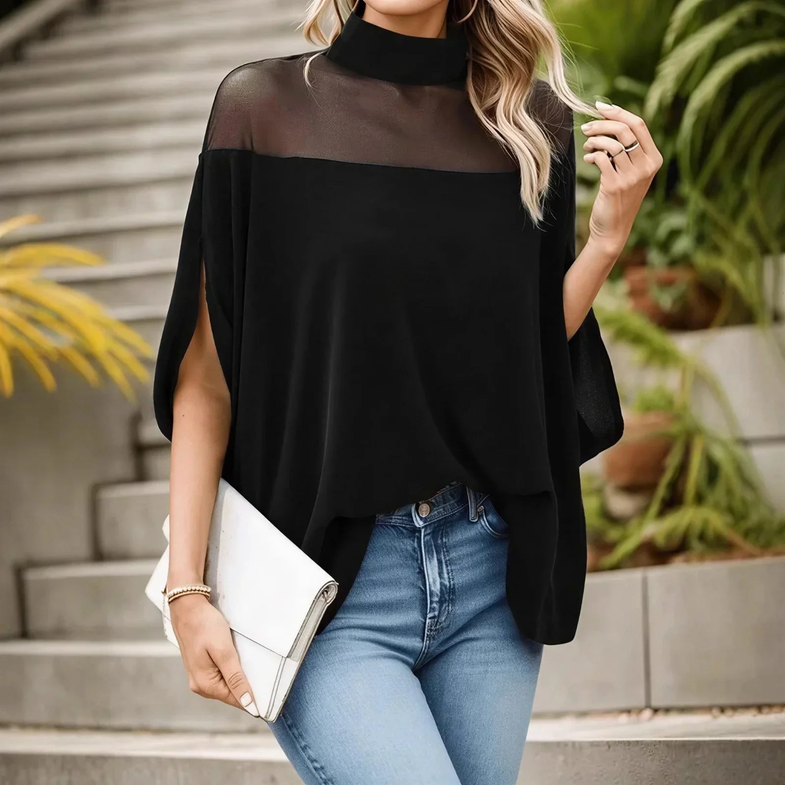 Parma™ Top with High Neck and Sheer Shoulders
