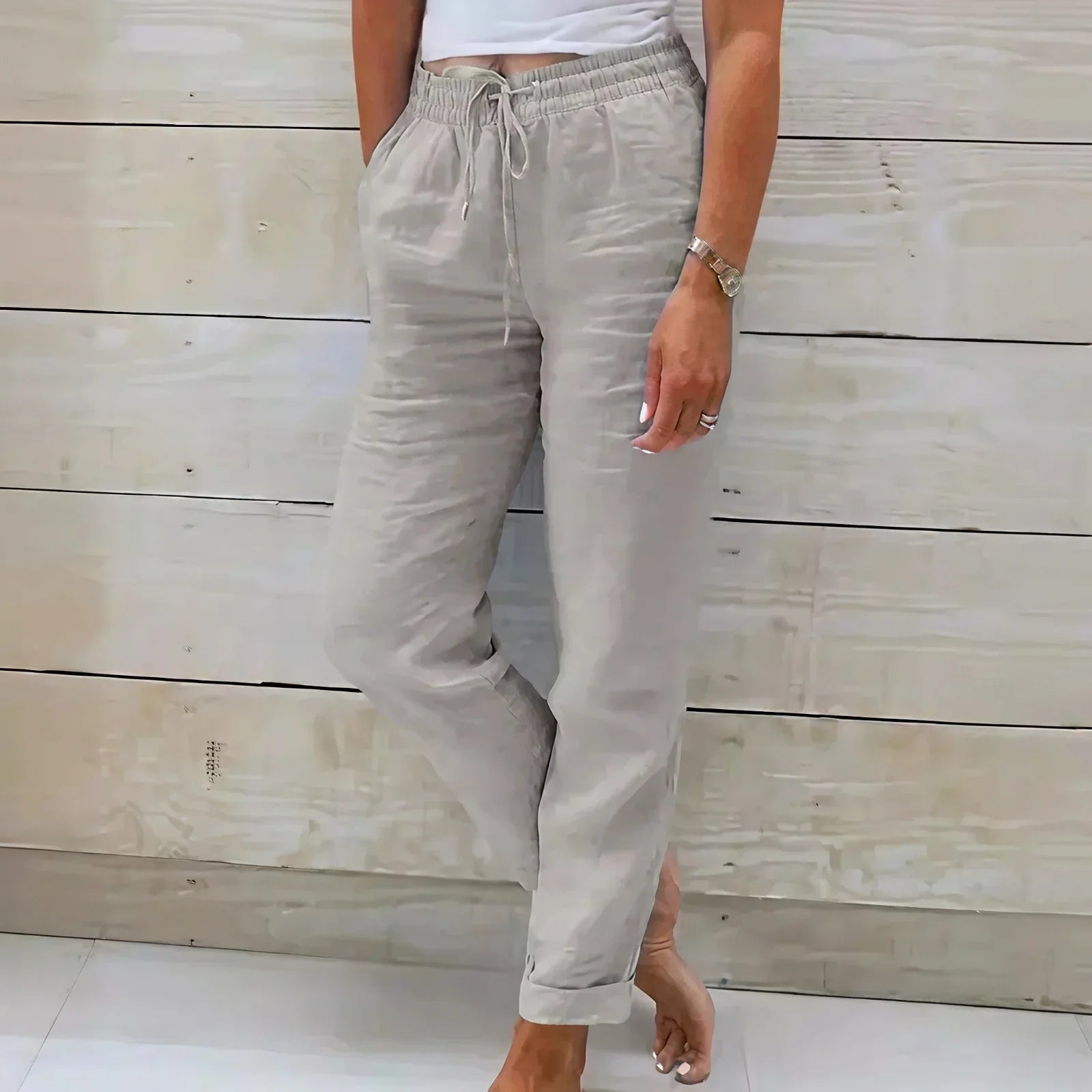 Norah™ Cotton-Linen Pants with Adjustable Waistband