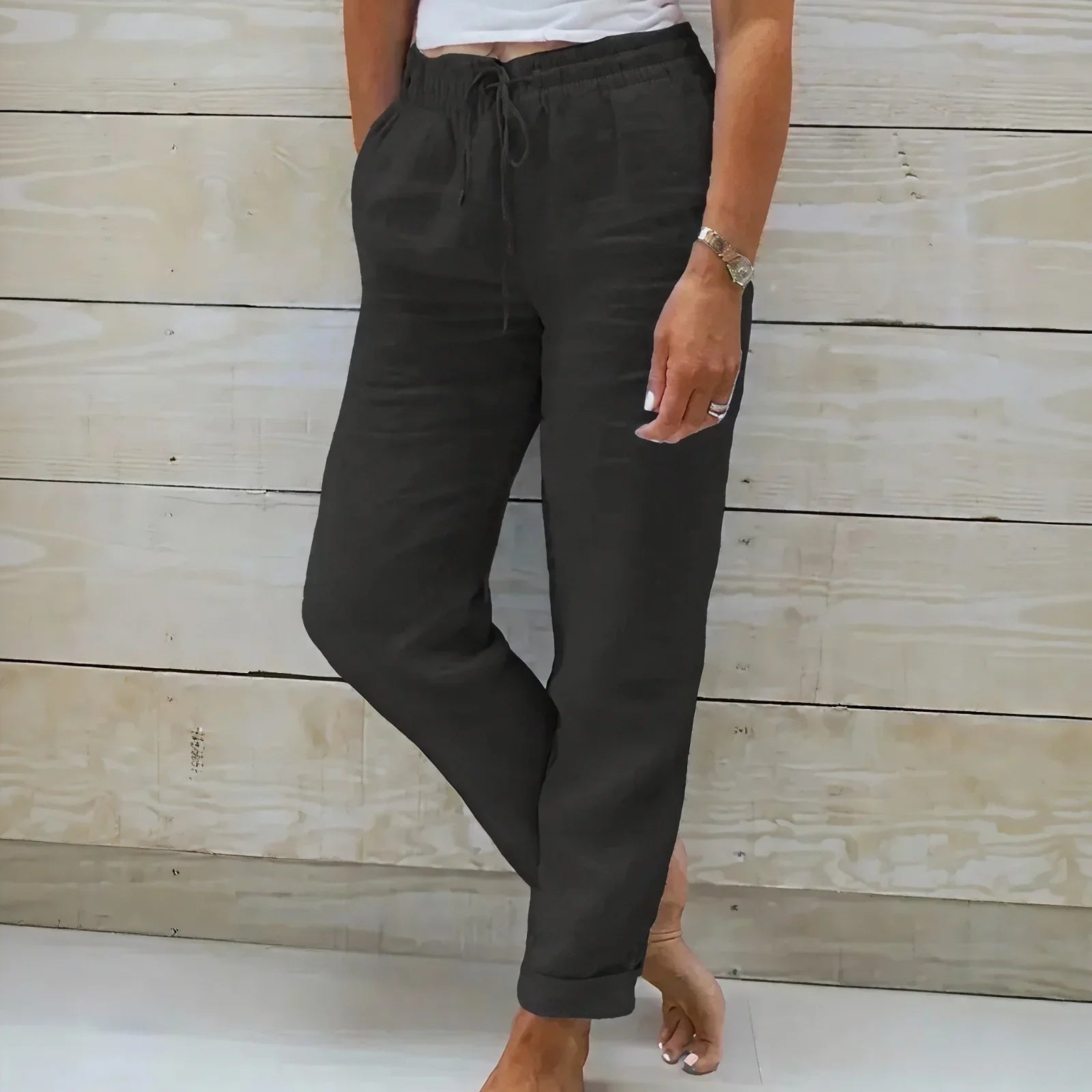 Norah™ Cotton-Linen Pants with Adjustable Waistband