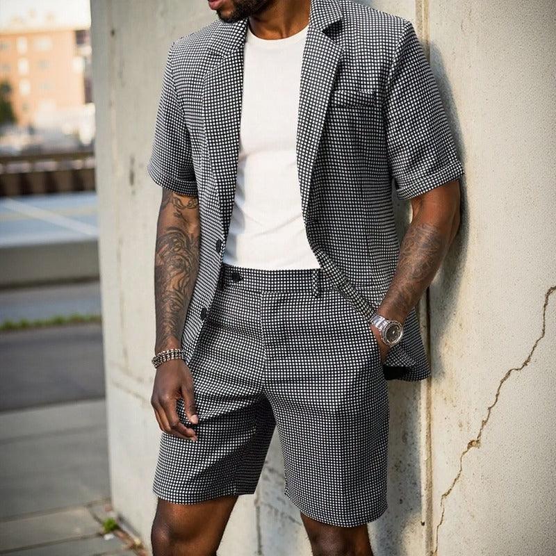 Montreux™ Tailored Suit Set with Short-Sleeve Blazer and Classic Checkered Shorts