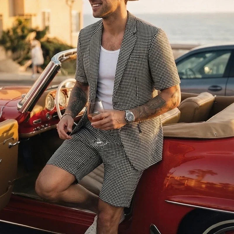 Montreux™ Tailored Suit Set with Short-Sleeve Blazer and Classic Checkered Shorts