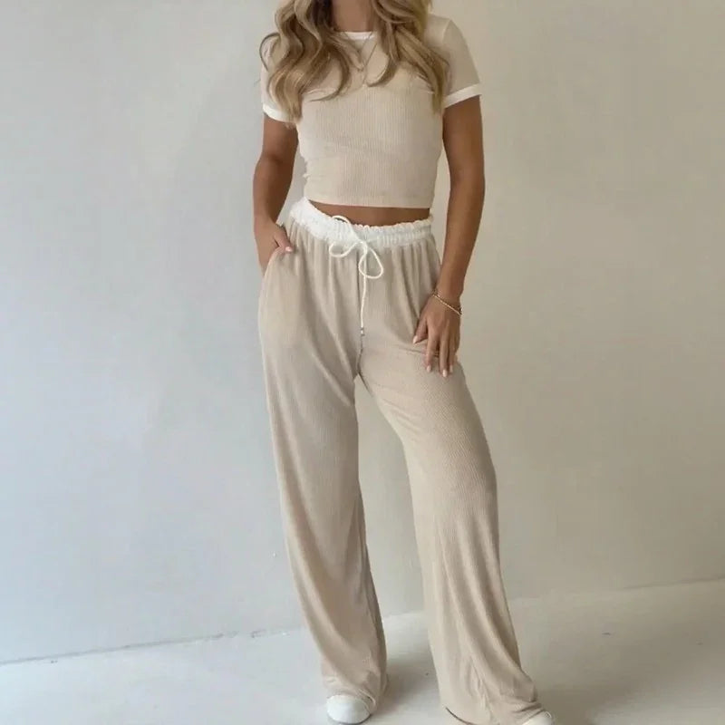 Liz™ Ribbed Knit Set in Premium Fabric and Fitted Cropped Top