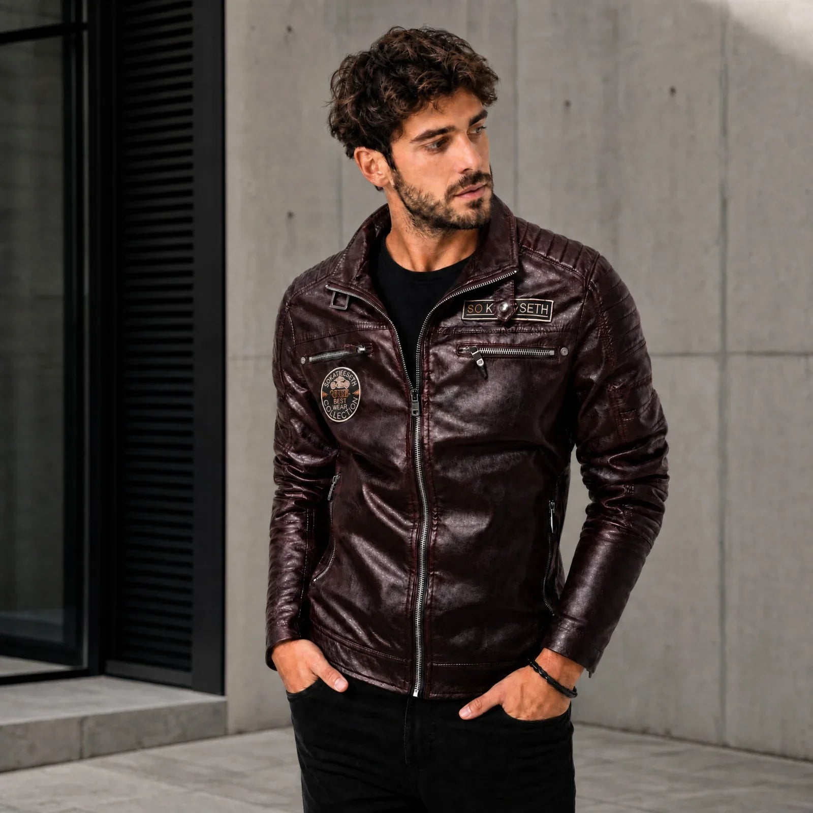 Vanguard™ Premium Leather Jacket with Stand Collar