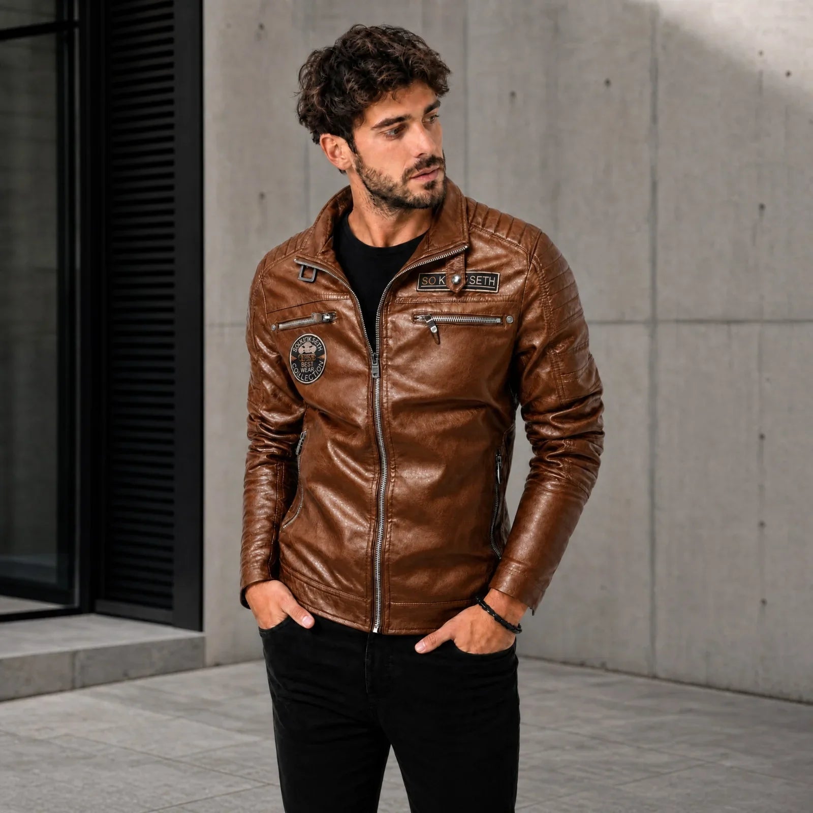 Vanguard™ Premium Leather Jacket with Stand Collar