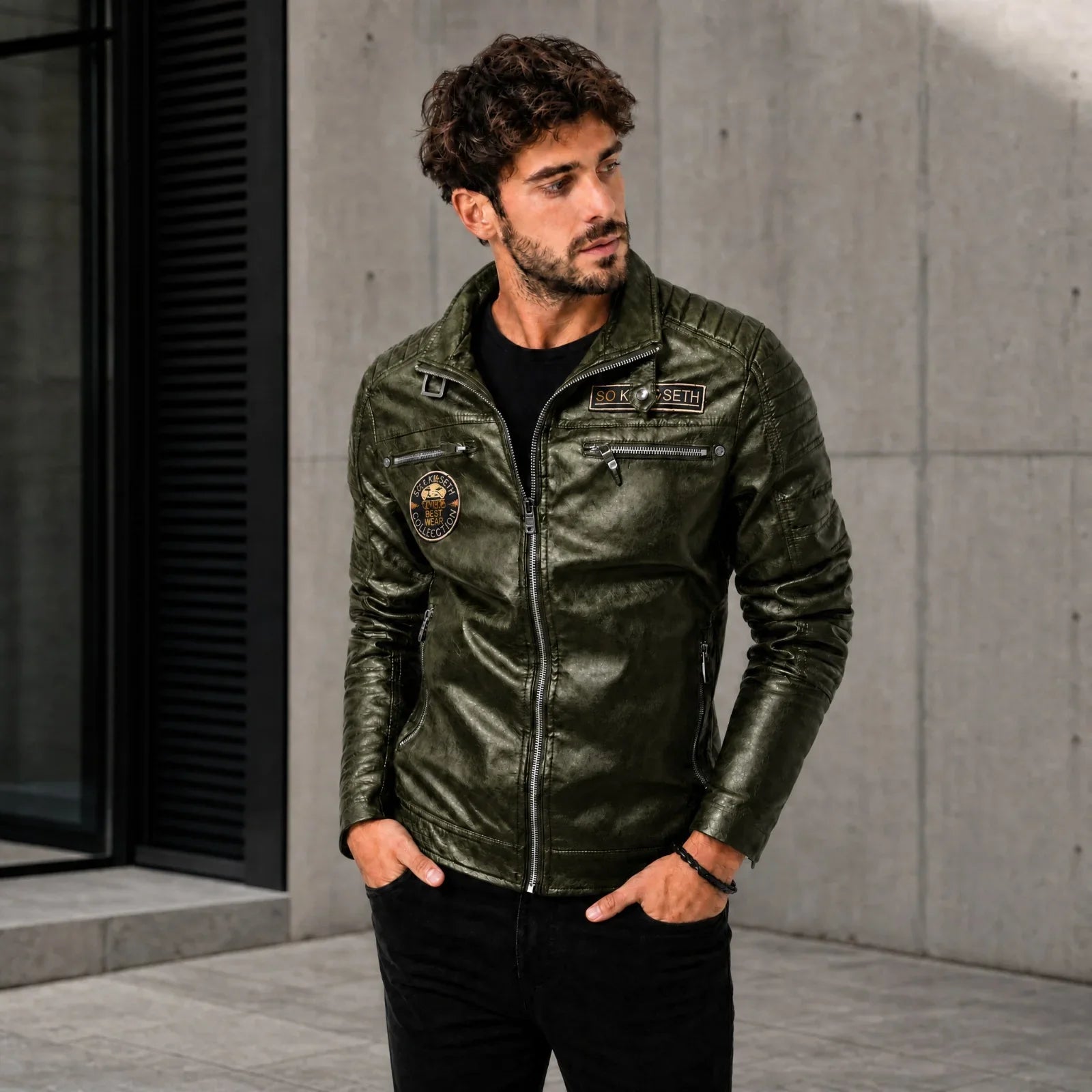 Vanguard™ Premium Leather Jacket with Stand Collar