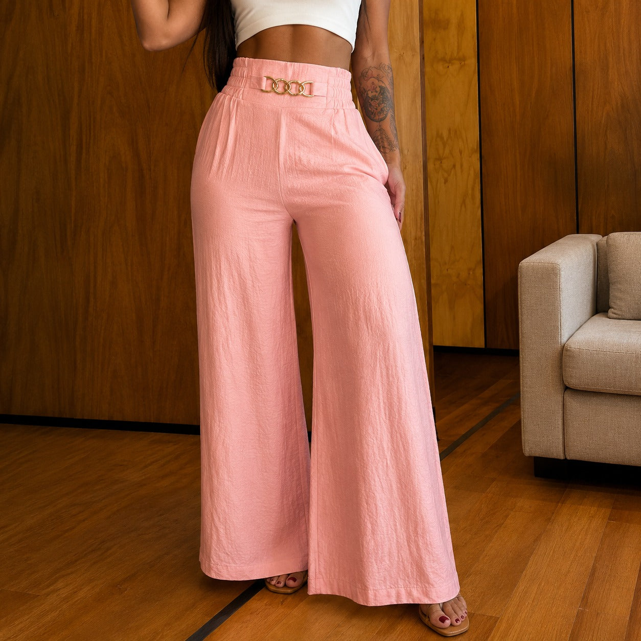 Valencia™ High-Waisted Pants with Exclusive Gold Detail