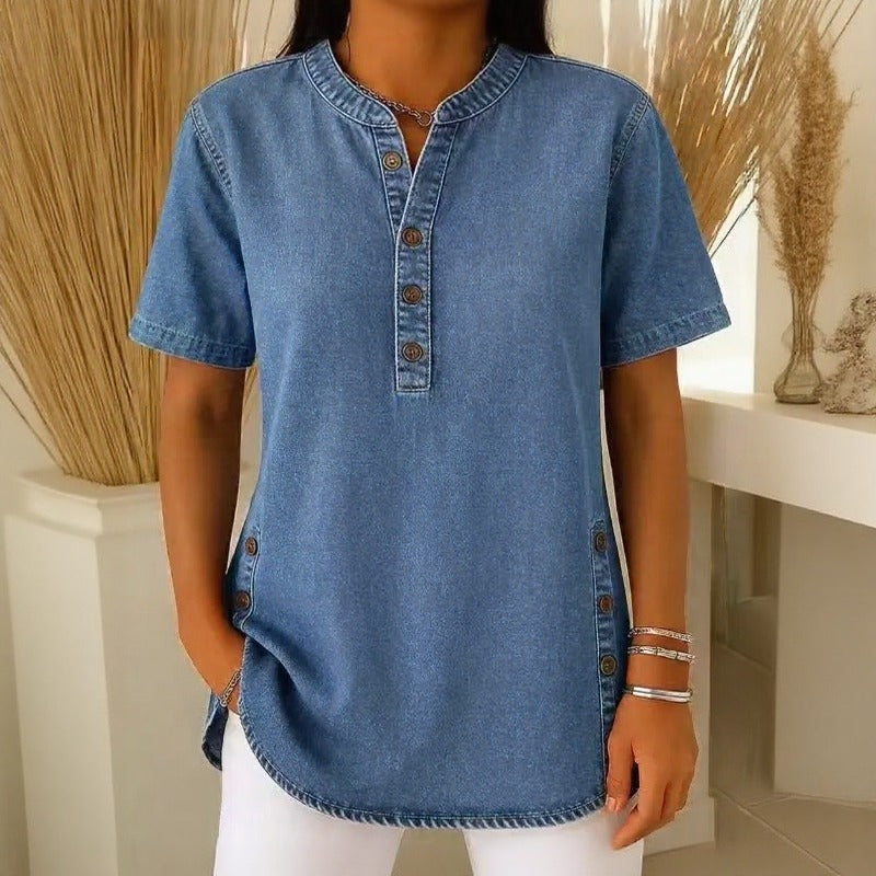 Calenny™ Denim Blouse With Washed Finish and Relaxed Fit
