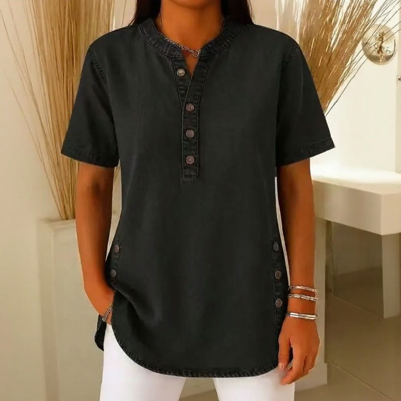 Calenny™ Denim Blouse With Washed Finish and Relaxed Fit