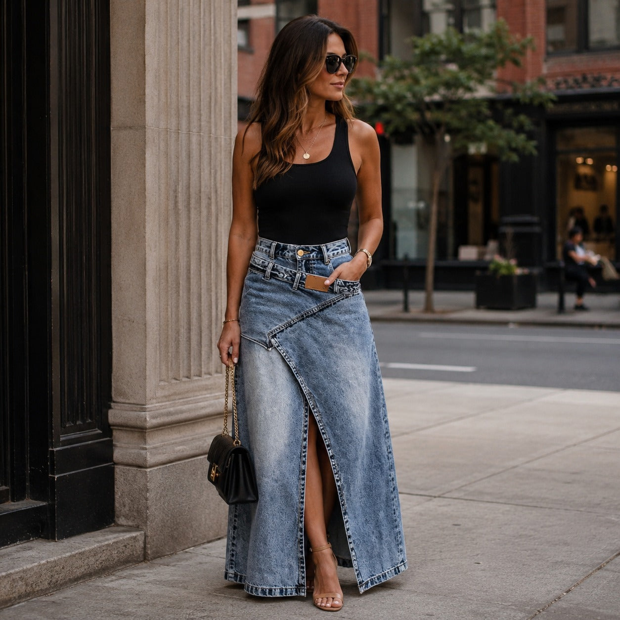 Siena™ Denim Maxi Skirt with Elongating Silhouette & Modern Design