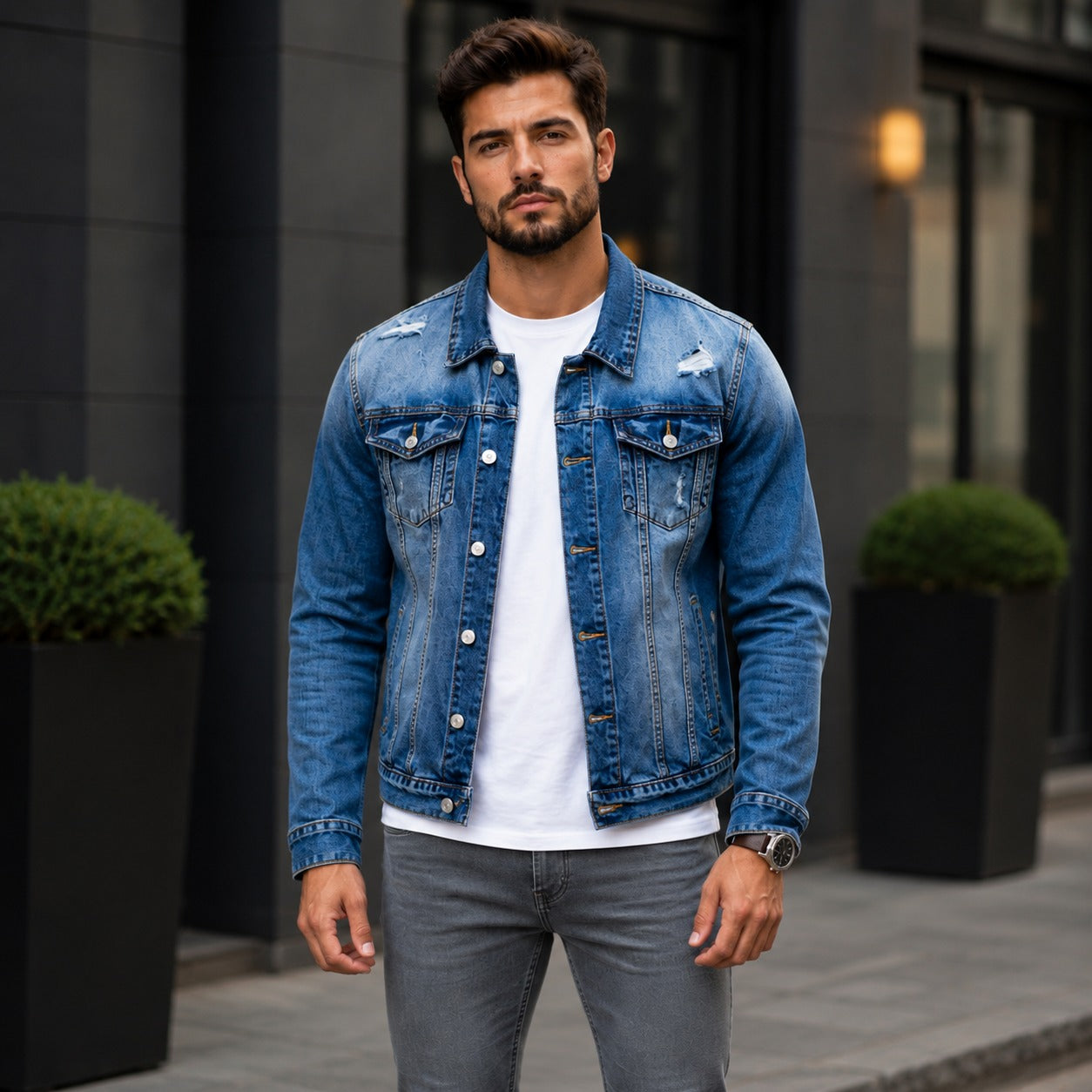Logan™ Denim Jacket with Premium Stone Wash and Distressed Details