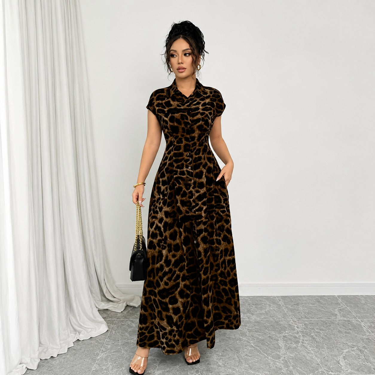 Selina™ Leopard Print Dress with Defined Waist