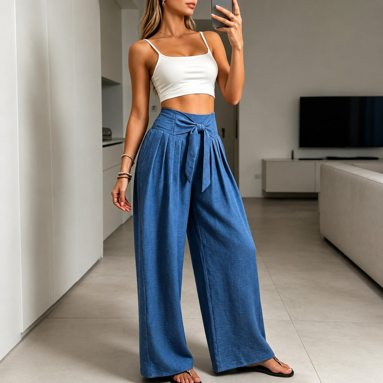 Arielle™ Wide-Leg Pants with Elegant Adjustable Waist Tie and Structured Waistband