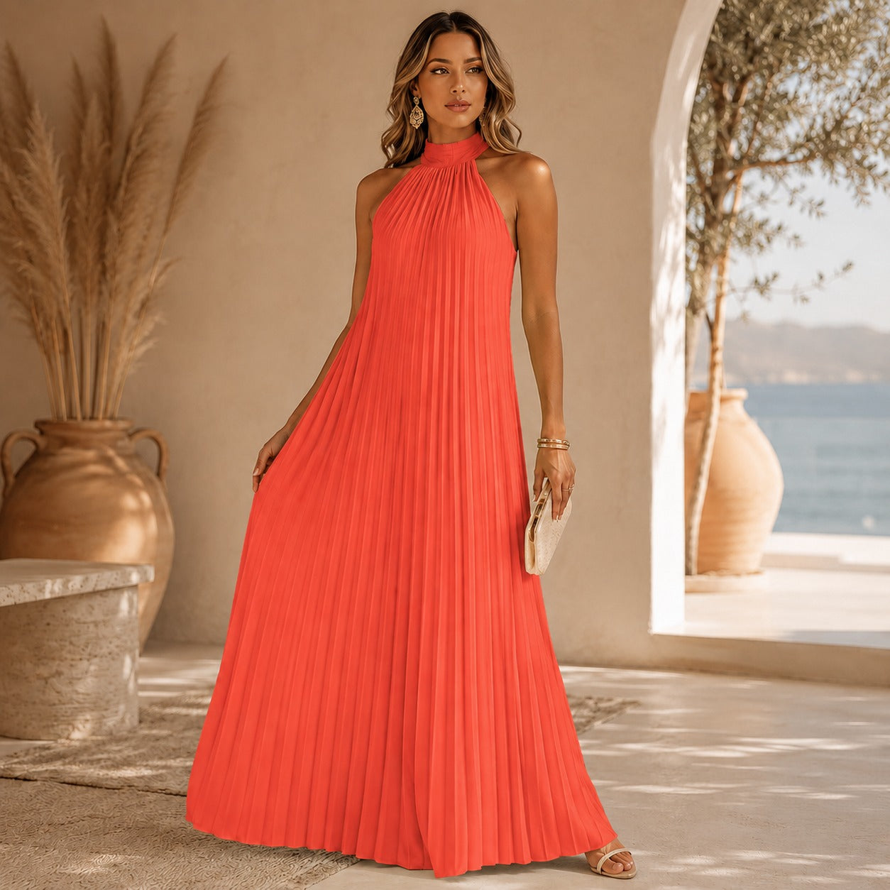 Sicilia™ Maxi Dress with Elegant Pleats and a Flattering Relaxed Fit
