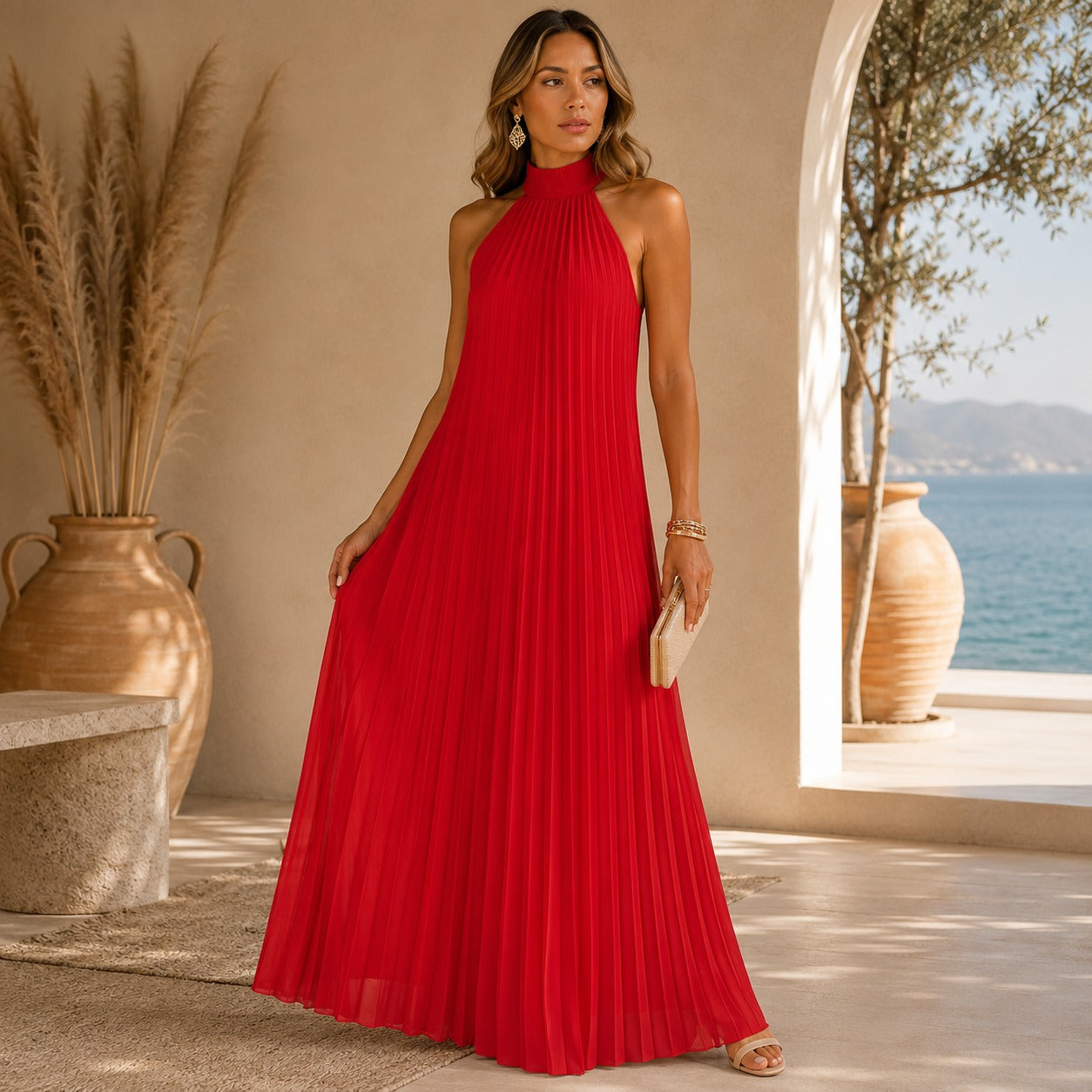 Sicilia™ Maxi Dress with Elegant Pleats and a Flattering Relaxed Fit