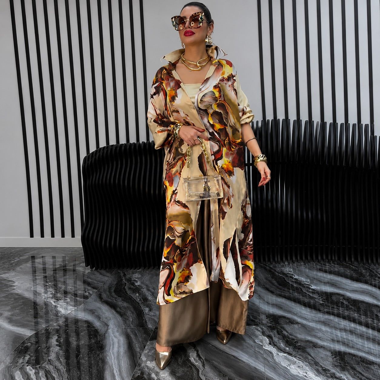 Odette™ Set with Printed Longline Shirt and Relaxed Wide-Leg Pants