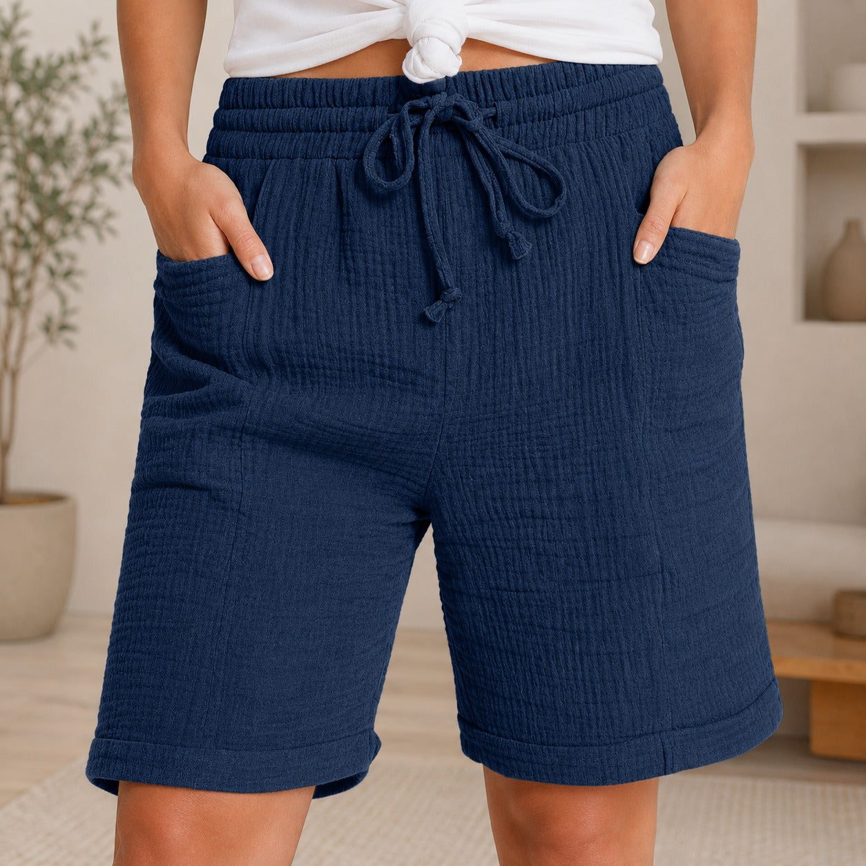 Shorts Briar™ with Textured Cotton and High-Rise Waist