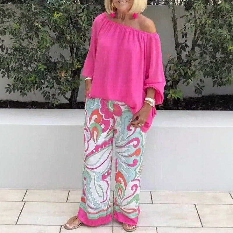 Azzura™ Off-Shoulder Top Set With Printed Wide-Leg Pants