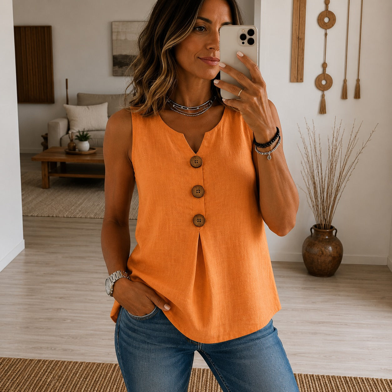 Ellie™ Cotton Linen V-Neck Tank Top