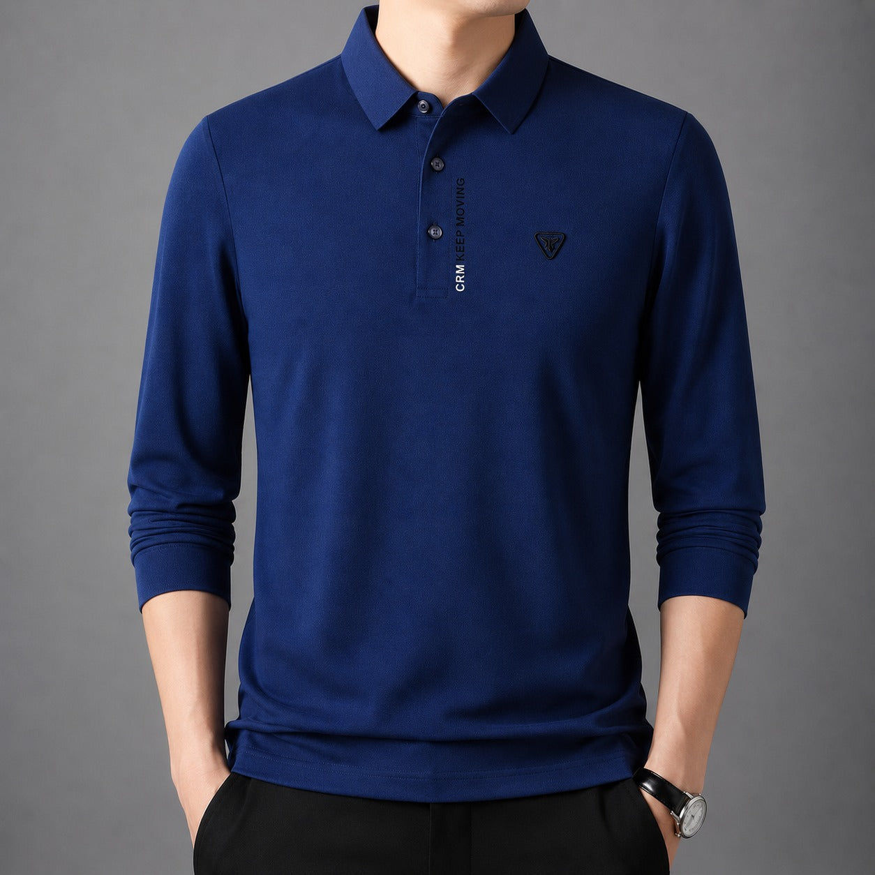Polo Shirt Aldren™ with Textured Knit, Classic Collar and Long Sleeves