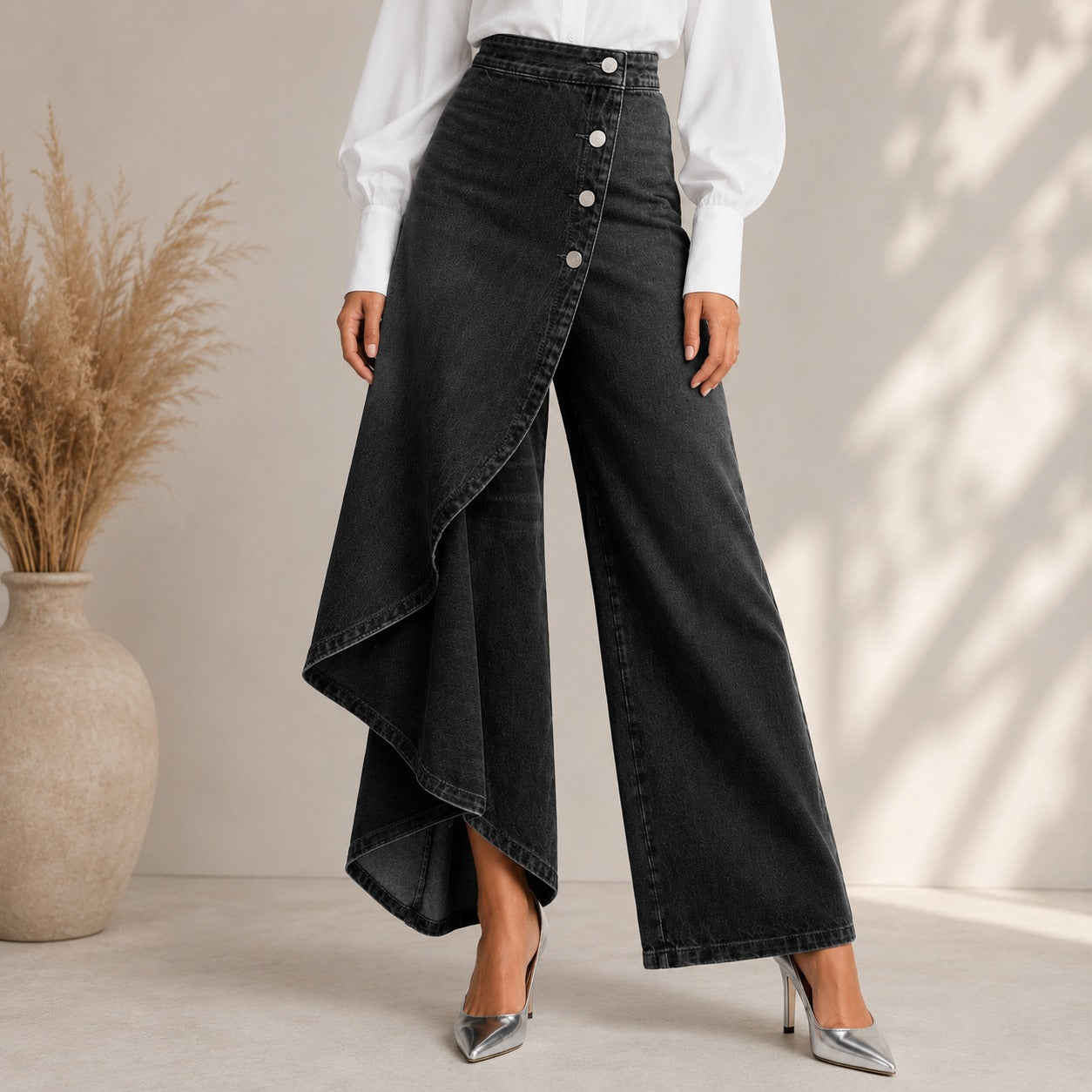 Jeans Pants Aviana™ with Draped Front Panel and High Waist