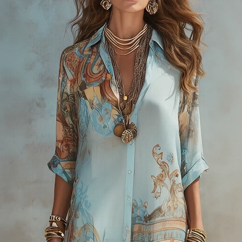 Doravie™ Long Shirt Dress With Ornamental Print