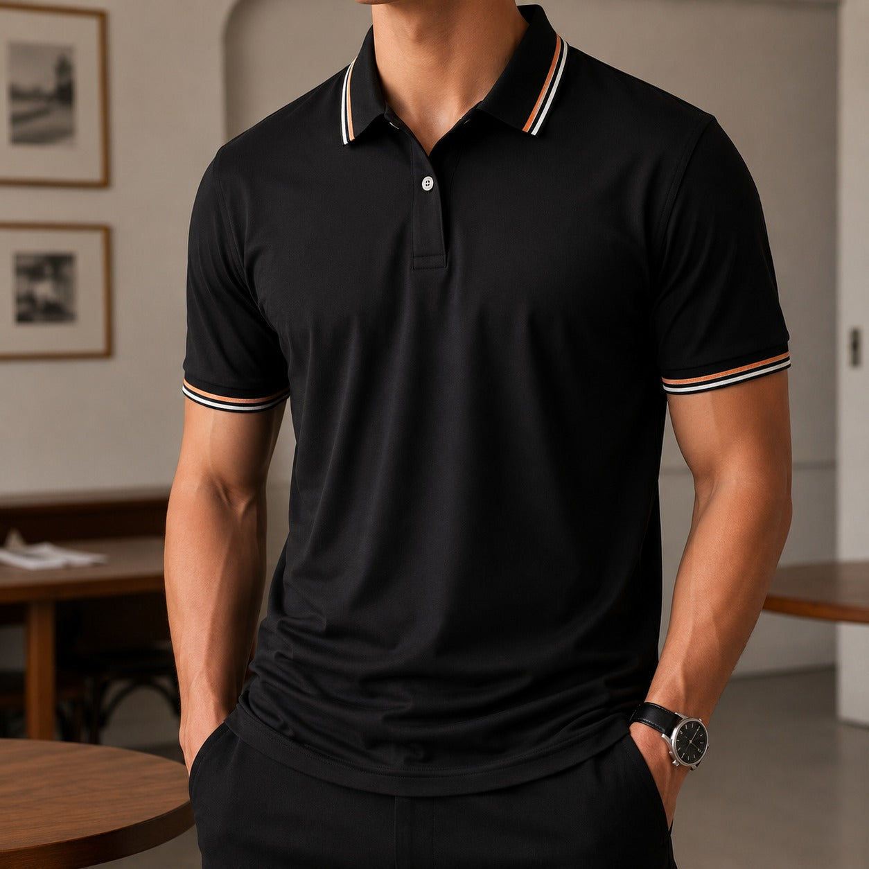 Polo Shirt Radcliffe™ with Contrast Collar, Short Sleeves and Classic Fit