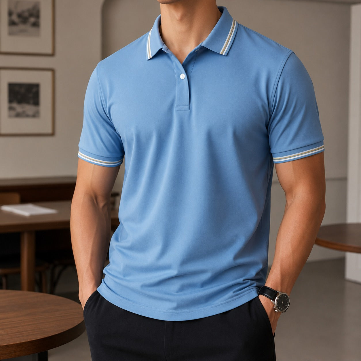 Polo Shirt Radcliffe™ with Contrast Collar, Short Sleeves and Classic Fit