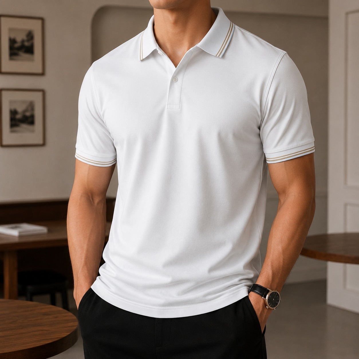 Polo Shirt Radcliffe™ with Contrast Collar, Short Sleeves and Classic Fit