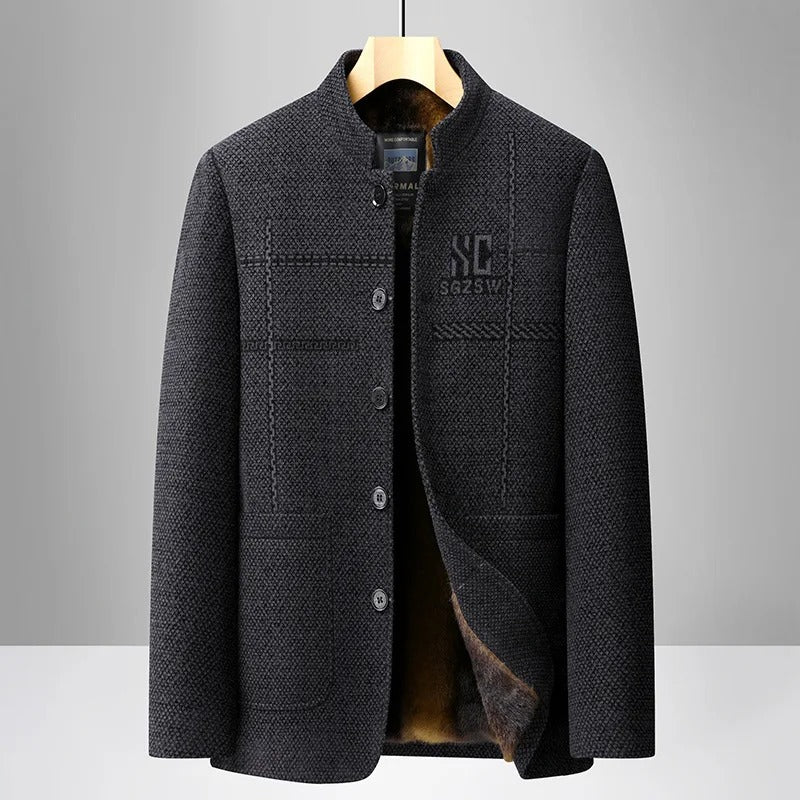 Coat Cedrik™ with Plush Fleece Lining, Stand Collar and Textured Fabric