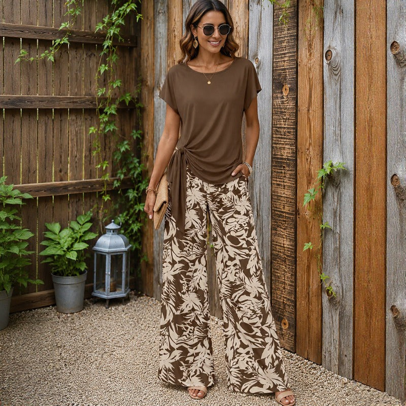 Calandra™ Side-Draped Top Set With Elegant Wide-Leg Pants