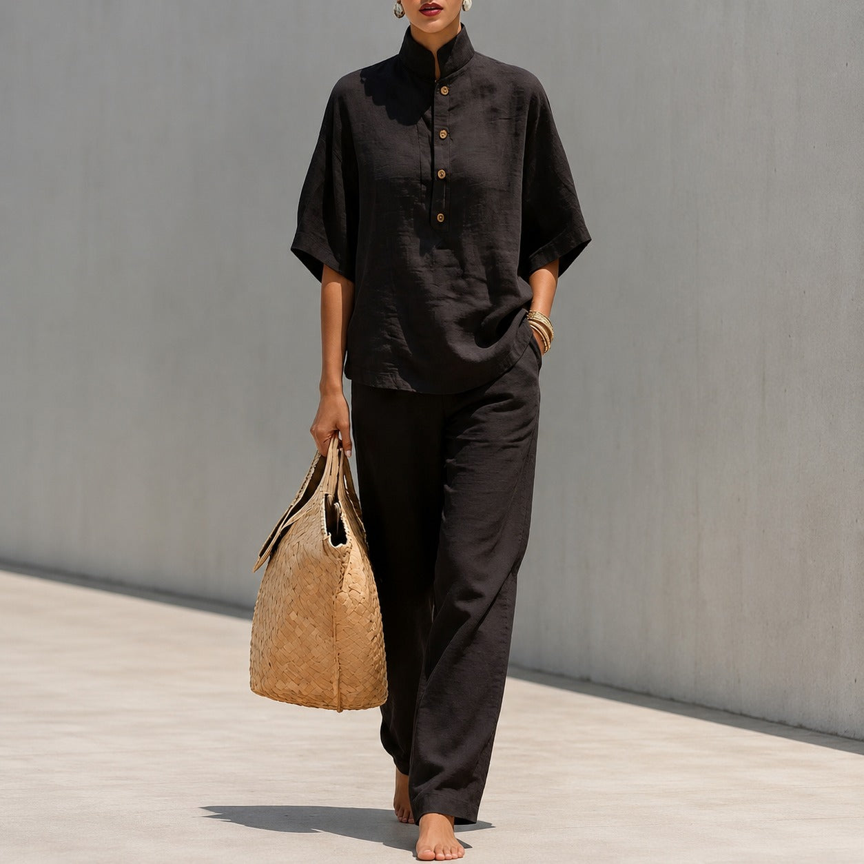 Liorena™ Set With a Wide-Sleeve Top and Full-Length Pants / A Complete Look for Travel and Refined Outings
