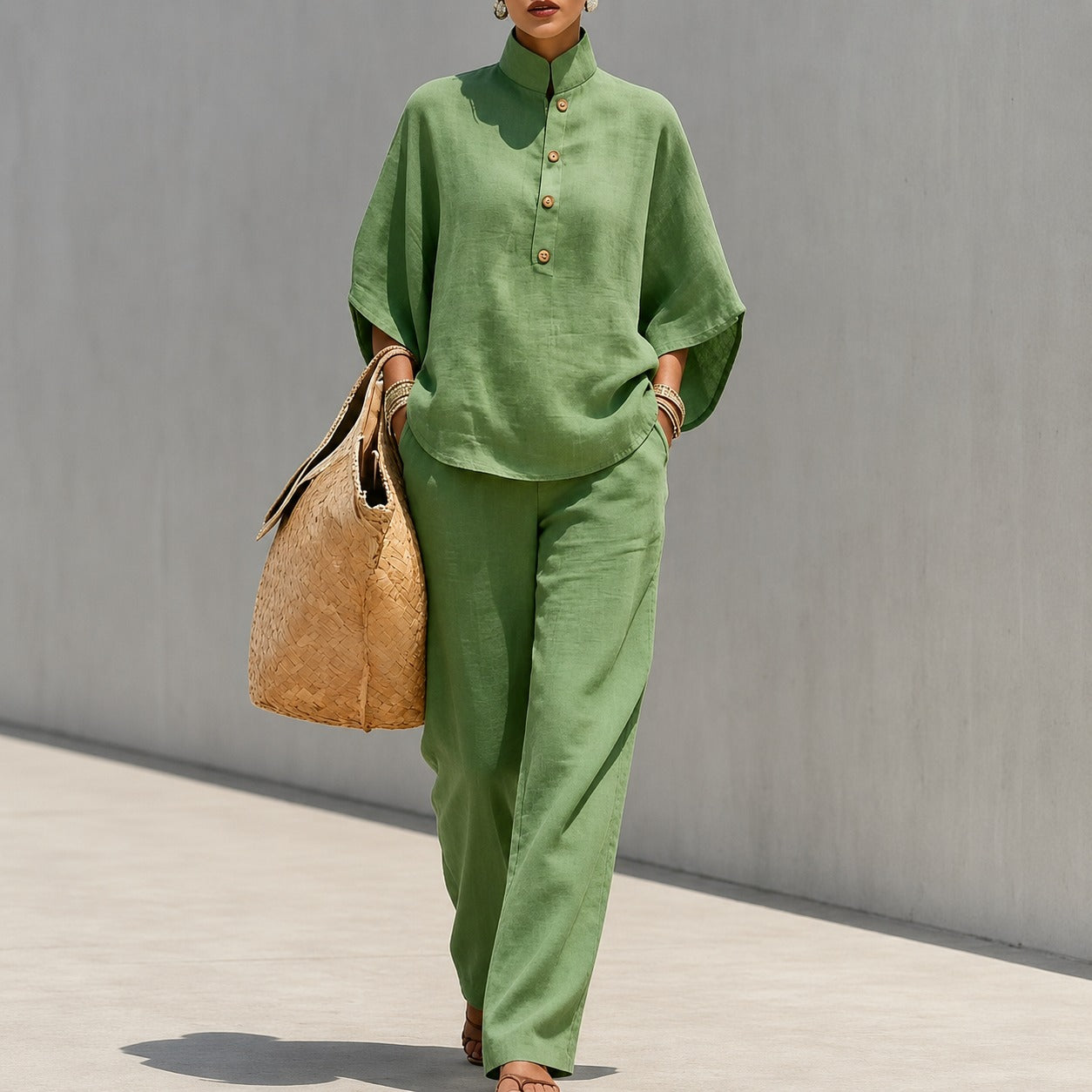 Liorena™ Set With a Wide-Sleeve Top and Full-Length Pants / A Complete Look for Travel and Refined Outings