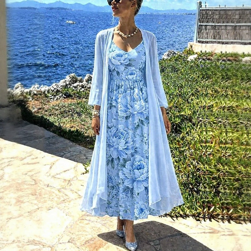 Florisse™ Midi Dress Set With Long Floral Cardigan