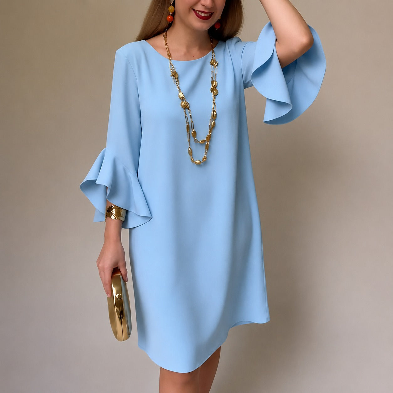 Dress Odelle™ with Flounce Sleeves, Relaxed Fit and Flowy Drape
