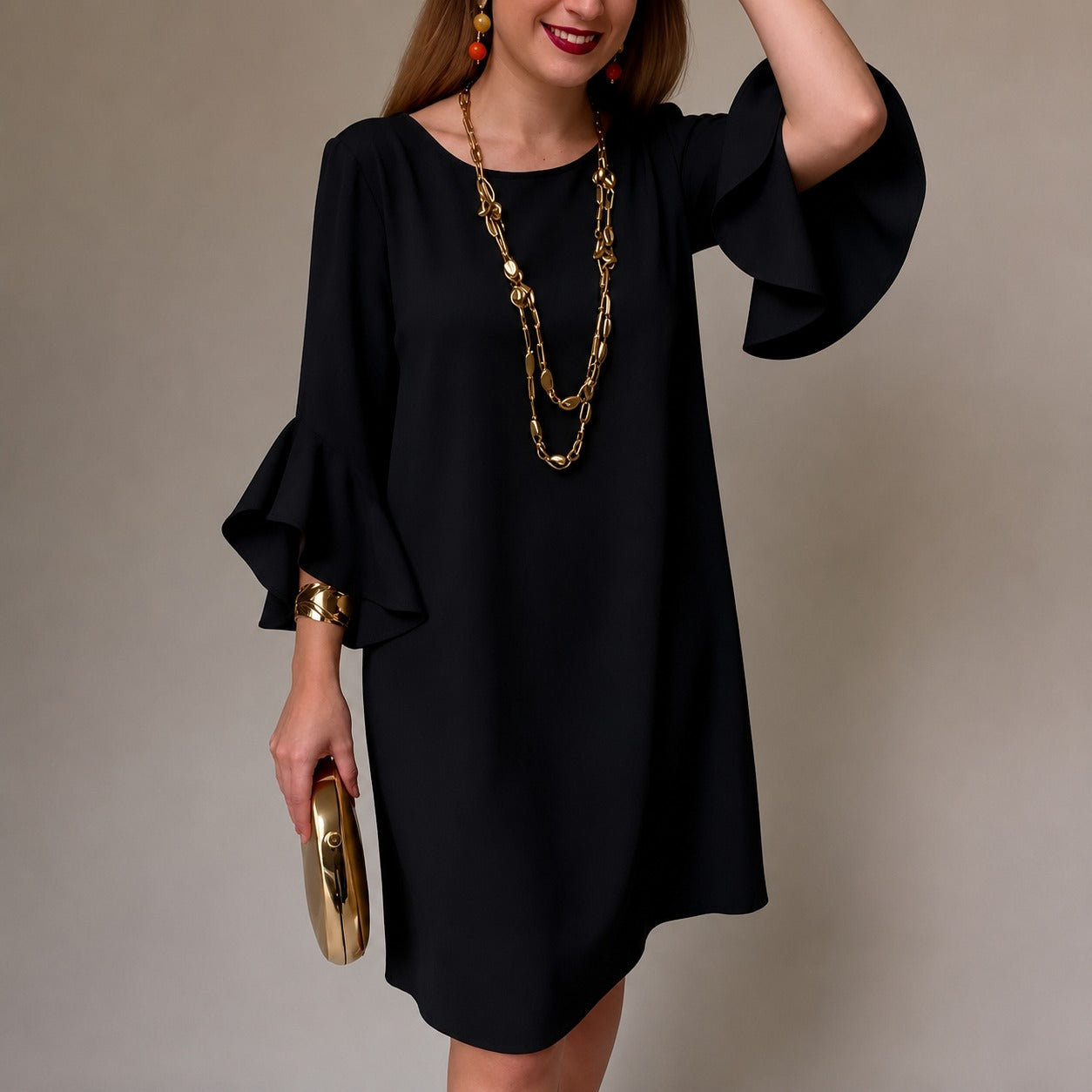Dress Odelle™ with Flounce Sleeves, Relaxed Fit and Flowy Drape