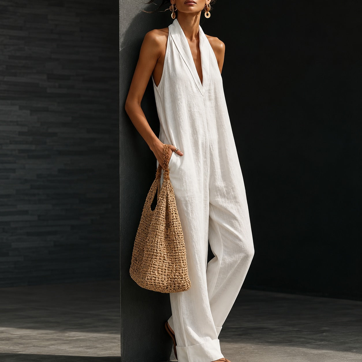 Jumpsuit Eliora™ with Halter Neck, Wide-Leg Fit and Side Pockets
