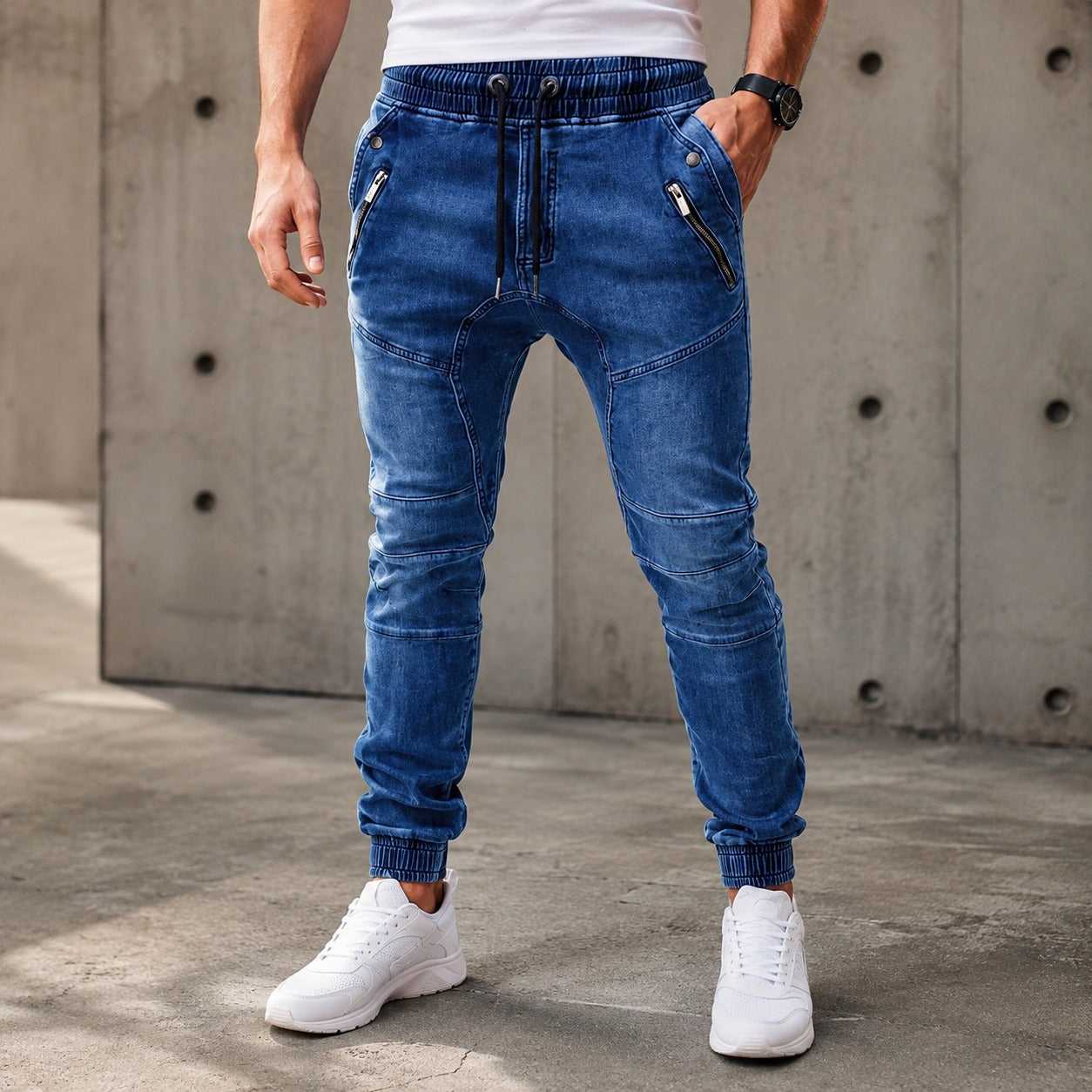 Jeans Bastian™ with Drawstring Waist, Zipper Pockets and Tapered Fit