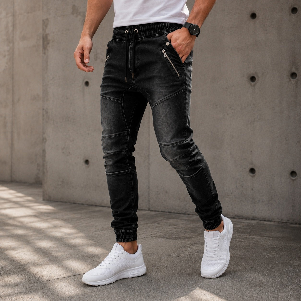 Jeans Bastian™ with Drawstring Waist, Zipper Pockets and Tapered Fit