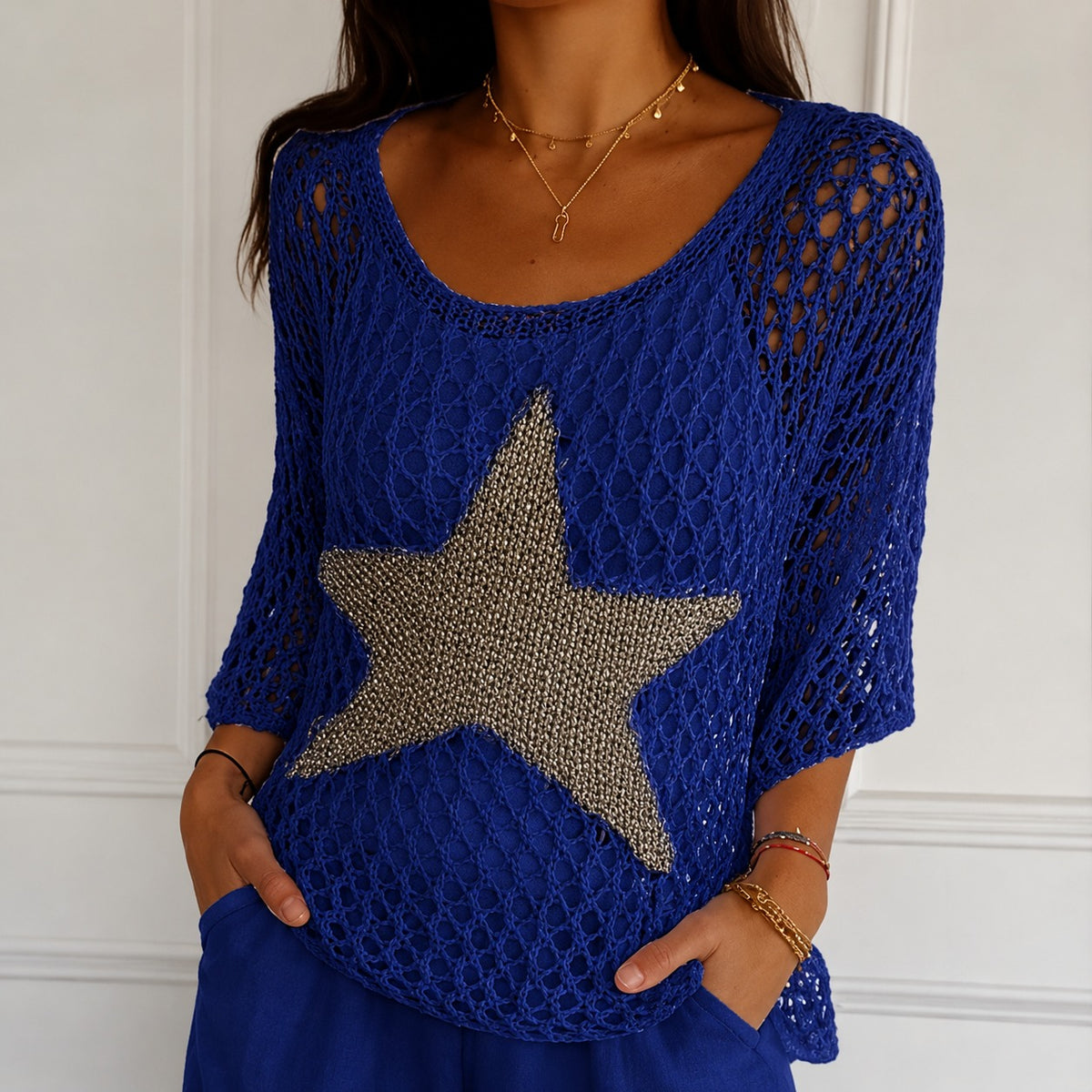 Blouse Starla™ in Open-Knit with Star Motif and Relaxed Fit