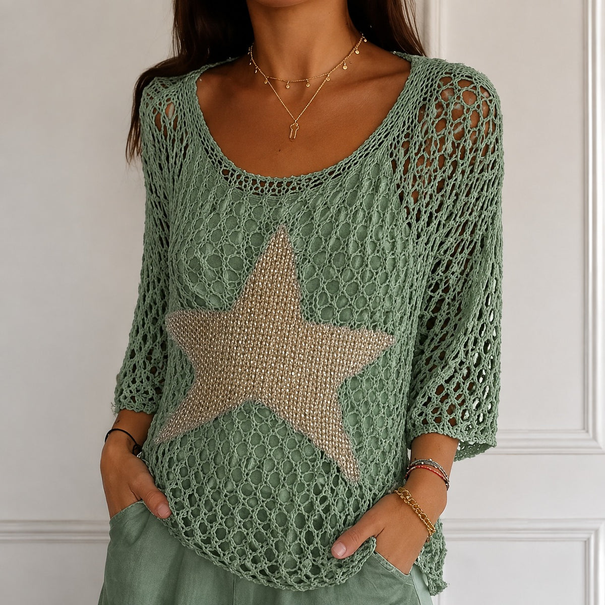 Blouse Starla™ in Open-Knit with Star Motif and Relaxed Fit