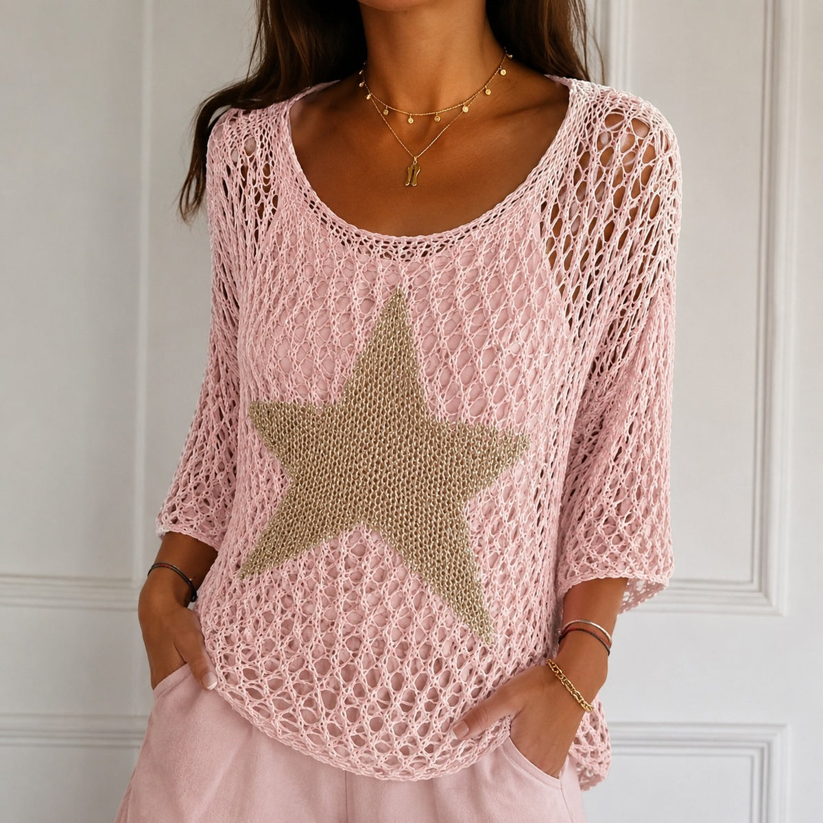 Blouse Starla™ in Open-Knit with Star Motif and Relaxed Fit