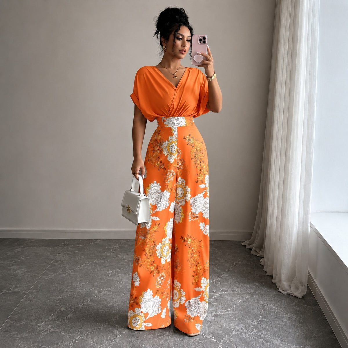 Jumpsuit Evelina™ with Draped V-Neck, Defined Waist and Wide-Leg Fit