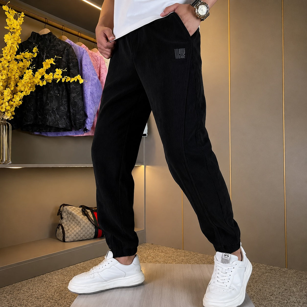 Pants Cedric™ with Ribbed Texture, Drawstring Waist and Tapered Fit